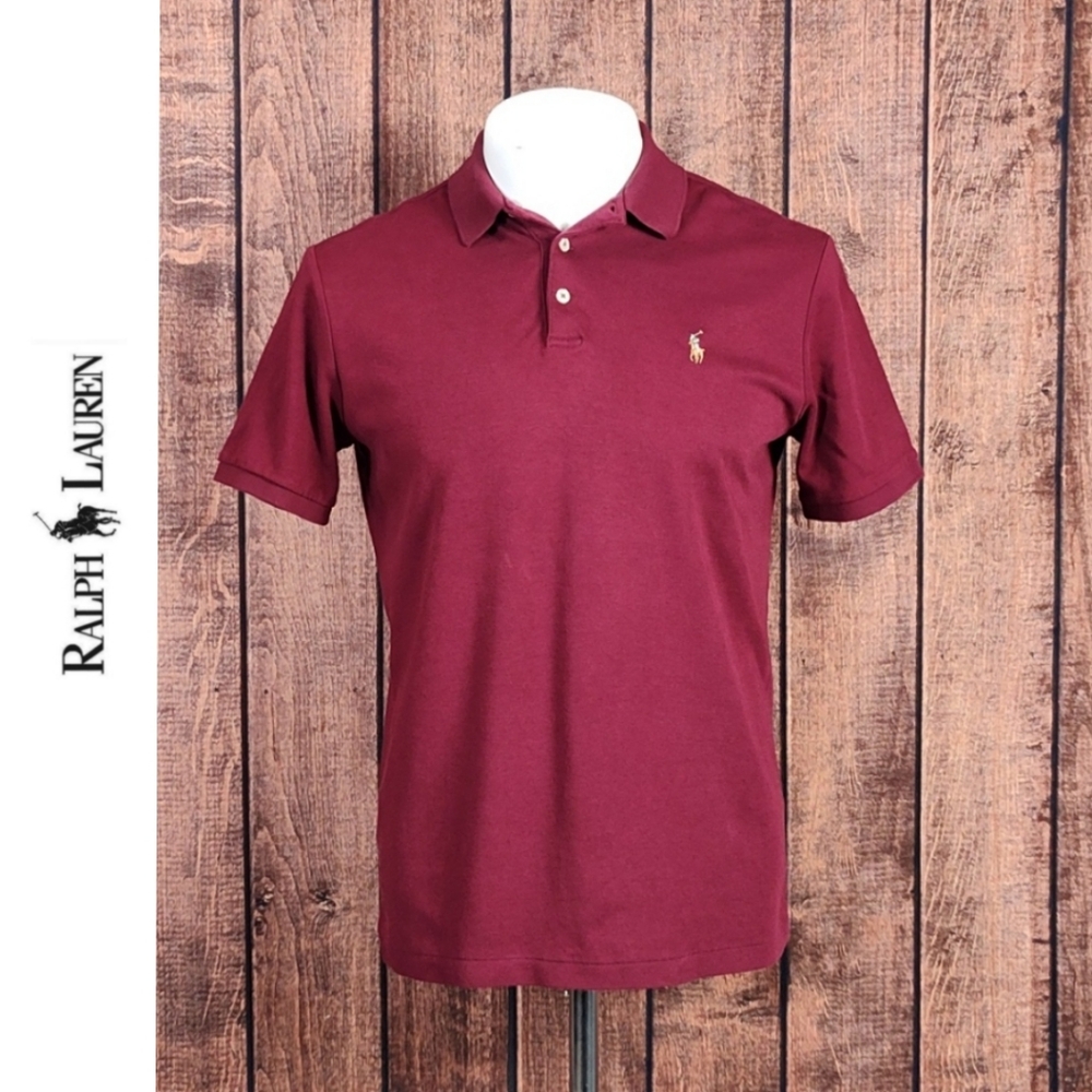 Three Button Classic Fit Mens Burgundy Polo With Multi Color Pony